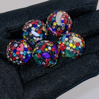 Natural Shell Embeded Rhinestone Bubblegum Ball Rhinestone Beads 16mm 10pcs 6