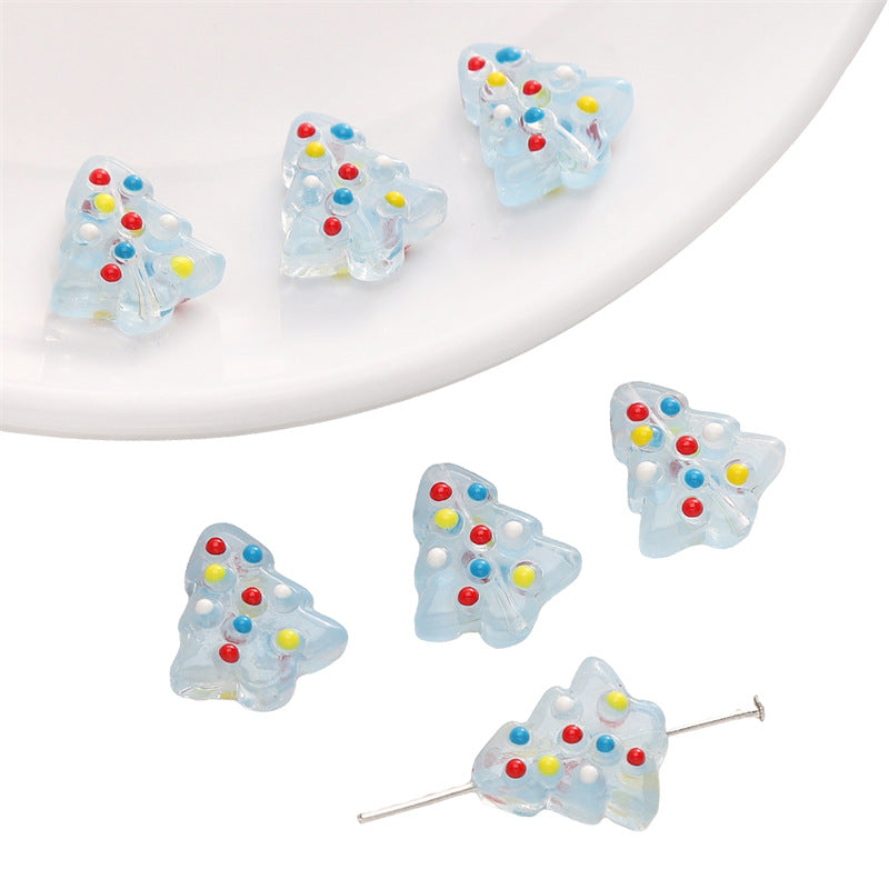 Christmas Tree Transparent Glass Beads 15x16mm Colorful Ornaments 10pcs 9