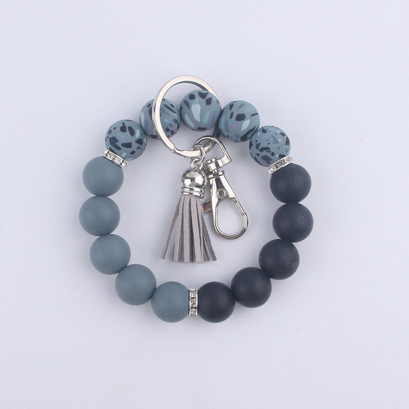 Tassel Leopard Print Silicone Bead Wristlet Keychain Soft Matte 6
