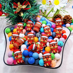 Silicone 3D Focal Beads Christmas Deer Doll Wearing Santa Hat 20pcs 2