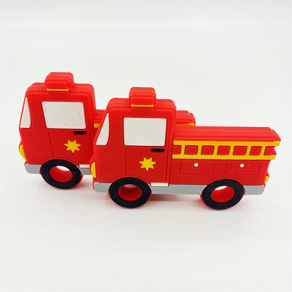 Silicone Focal Beads Fire Truck Red Detailed Textured Back 10pcs 2