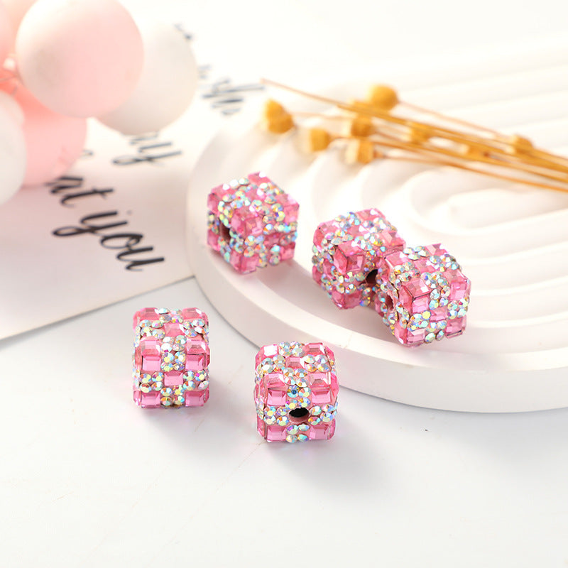 Polymer Clay Cube Rhinestone Beads 16mm Christmas Gift 30pcs 8