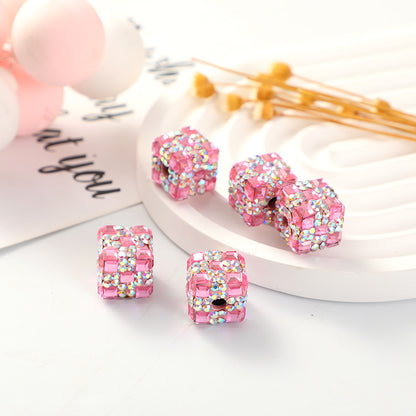 Polymer Clay Cube Rhinestone Beads 16mm Christmas Gift 30pcs 8
