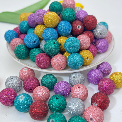 Glitter Round Acrylic Beads 16mm Colorful Powder Wrapped 50pcs 15