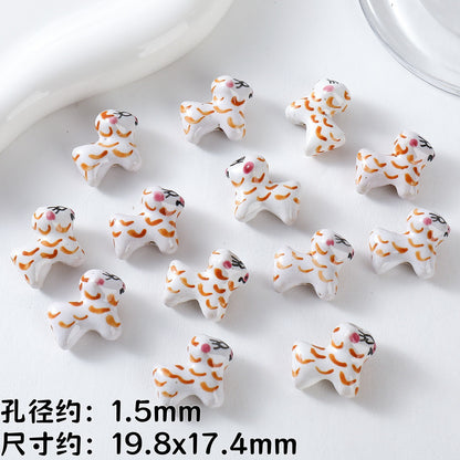 Hand Painted Animal Ceramic Beads Cute 3D Design 2pcs 11