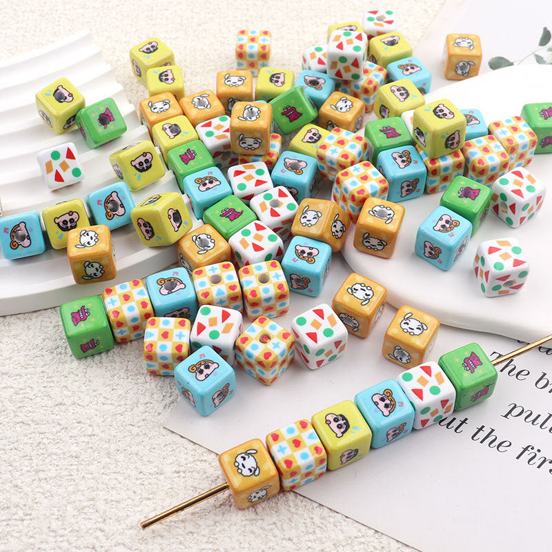 Painted Square Acrylic Beads 13mm Crayon Shin-Chan Printed 50pcs 2