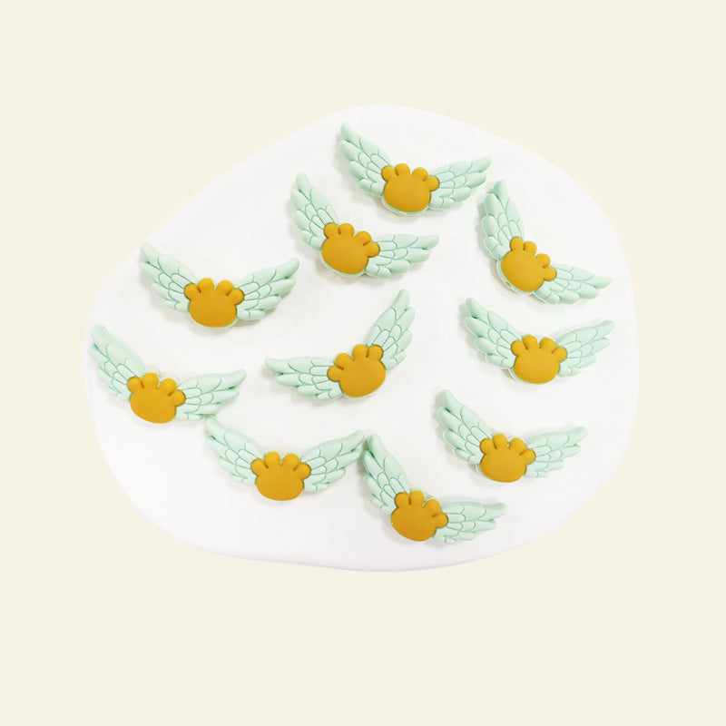 Silicone Focal Beads Winged Bear Pastel Colors Golden Bear Motif 1 Piece 5