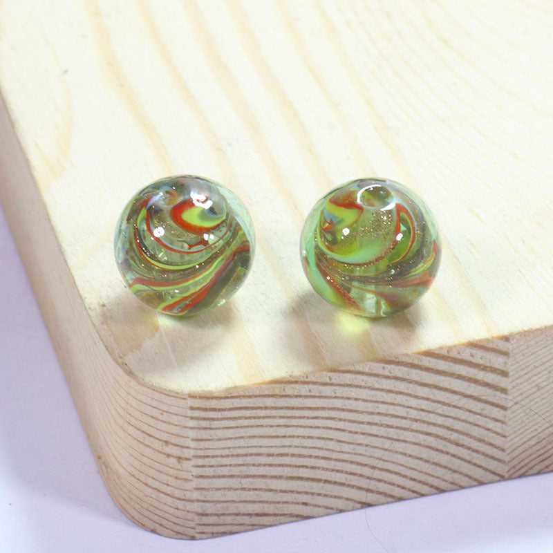 Lampwork Glass Beads Round 12/14mm Transparent Phoenix Tail Gold Foil 5pcs 4