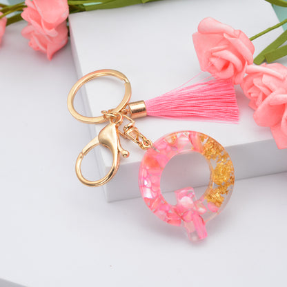 Resin Floral Pink Tassel Monogram Keychain Alphabet Letter A 43