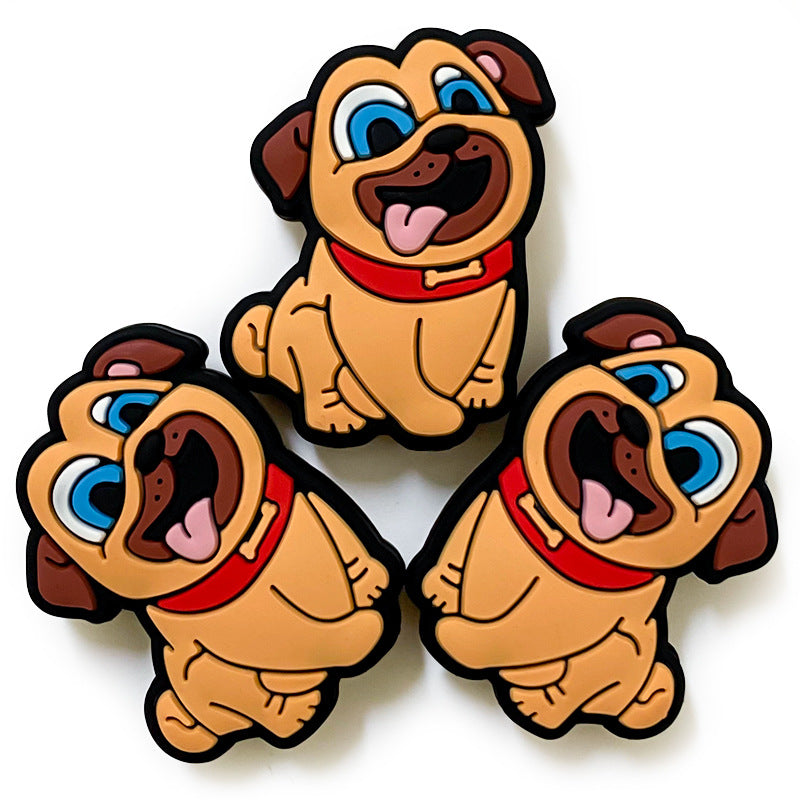 Silicone Focal Beads Animal Puppy Orange Pug Blue Eyes 20pcs