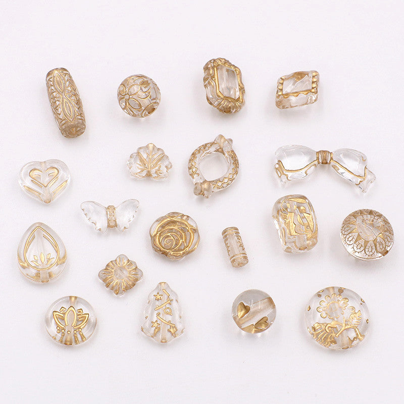 Vintage Baroque Flower Acrylic Beads Gilded Transparent 10pcs