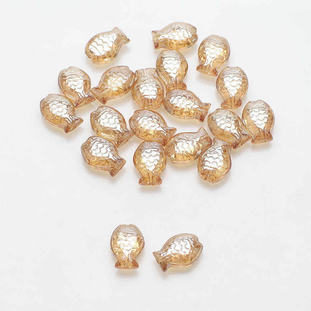 Electroplated Fish Glass Beads 10x14mm Japanese Style Perforated 30pcs 14