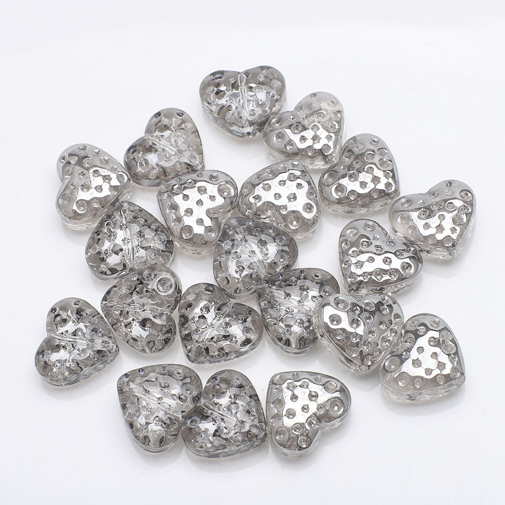 Electroplated Heart Glass Beads 13x15mm Peach Metallic 20pcs 17