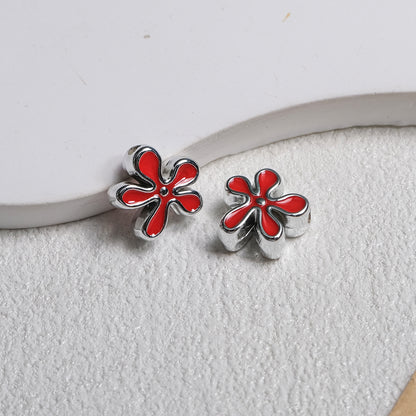 Irregular Flower Acrylic Beads 14mm Silver Enamel Mixed Colors 50pcs 13