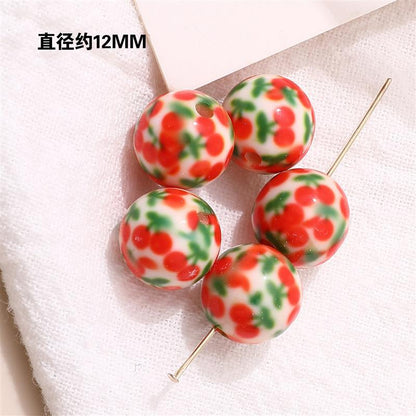 Japanese Vintage Showa Printed Resin Beads 10/12mm Glossy Floral 15pcs 18