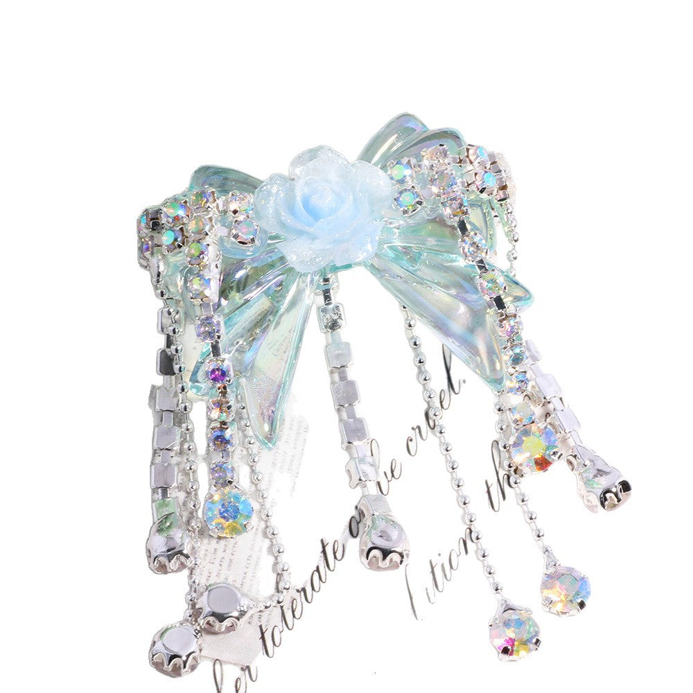 Fancy Tassel Rose Bow Acrylic Beads 40mm Rhinestone 3pcs 5