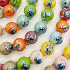 Plating Round Acrylic Beads 16mm Cute Cartoon Print 50pcs