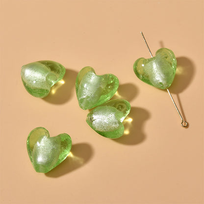 Lampwork Heart Glass Beads 10-20mm Transparent Silver Foil Filled 2pcs 11