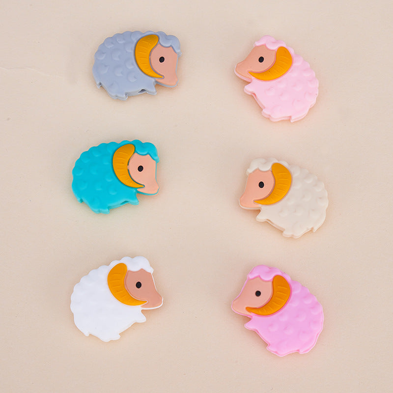 Silicone Focal Beads Little Sheep Golden Horns Side Profile 10pcs 4