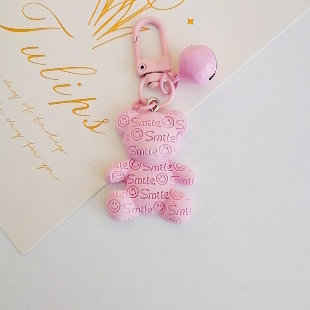 Resin Bear Keychain with Smile Engraving and Bell Charm Colorful 15