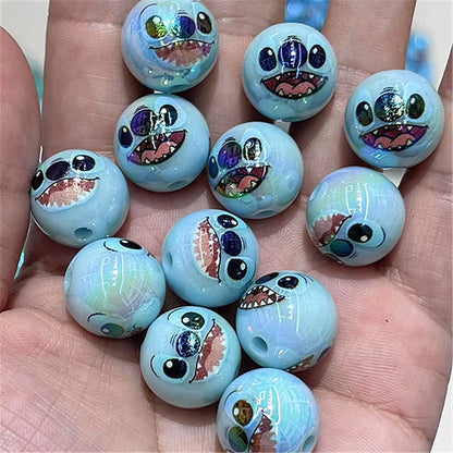 Plating Round Acrylic Beads 16mm Stitched Face Printed 100pcs 9