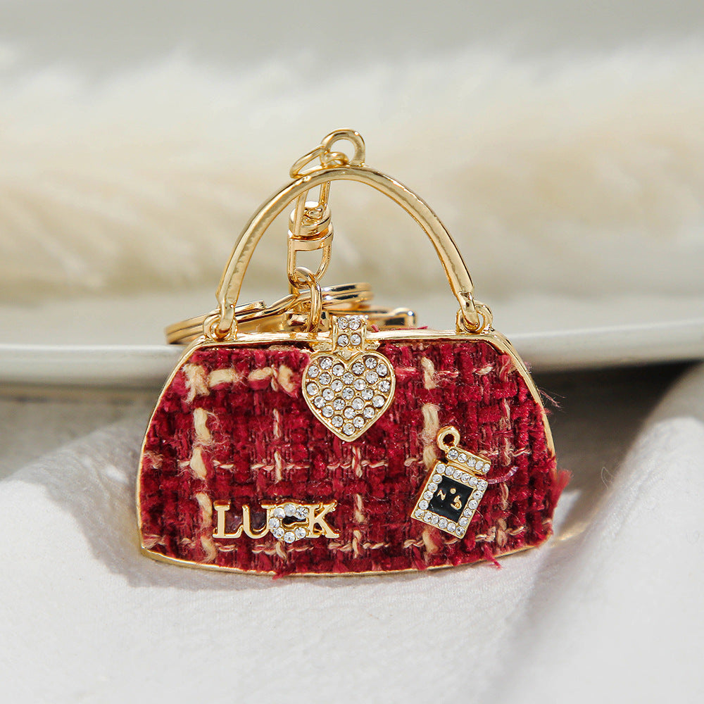 Vintage Alloy Shoulder Bag Keychain with Rhinestone Accent 9