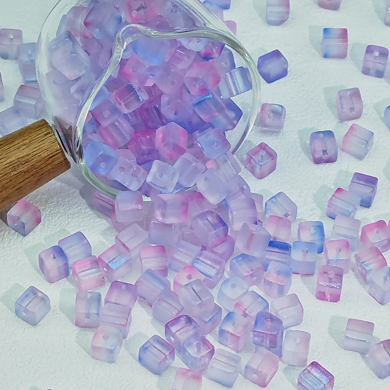 Transparent Sugar Cube Glass Beads 7mm Frosted Pastel 50pcs 8