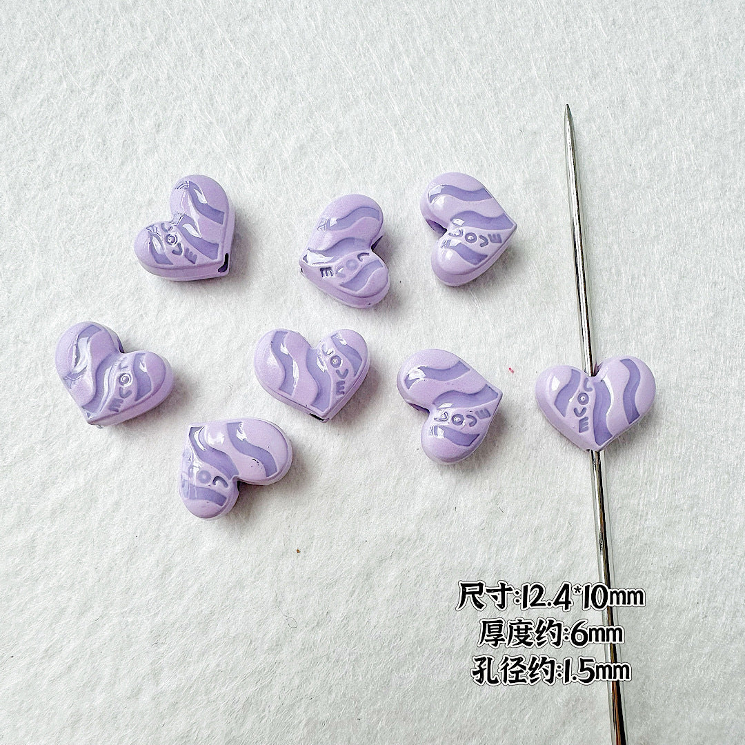 Heart Metal Beads Baking Painted Bubble Tea Design Alloy 10pcs 21