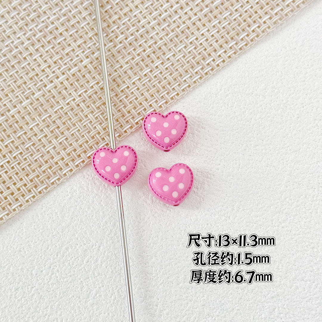Heart and Rabbit Metal Beads Polka Dot Painted Alloy 10pcs 9