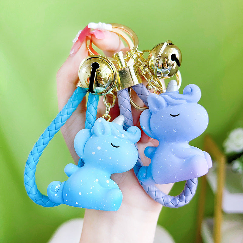 Resin Unicorn Keychain Pastel Snowflake Braided Strap with Bells