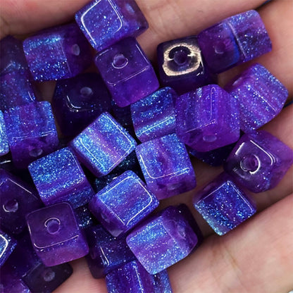 Opal Glitter Square Resin Beads 8mm Pearlescent Shimmer 10pcs 13