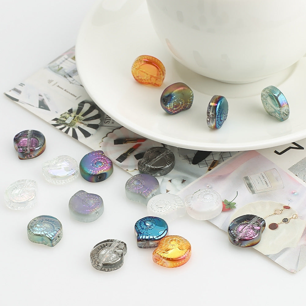 Electroplated Flat Spiral Shell Glass Beads 12mm Iridescent 30pcs 5