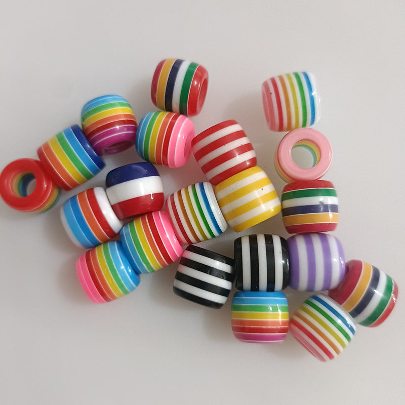 Striped Resin Beads 12mm Large Hole Multicolor Chunky 100pcs 3