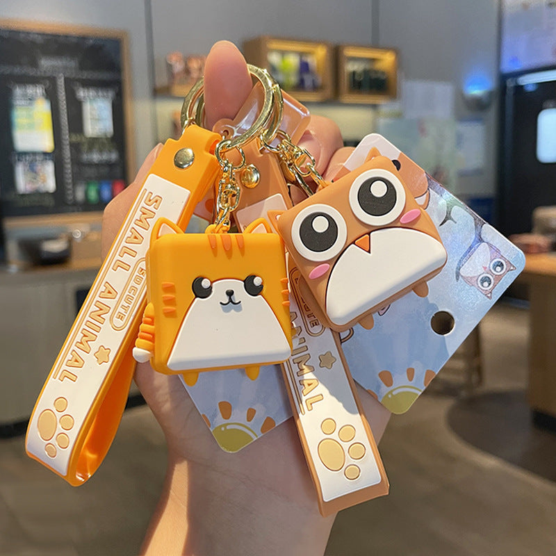PVC Rubber Cube Animal Keychain with Leather Rope Dog Cat Owl Piggy 2