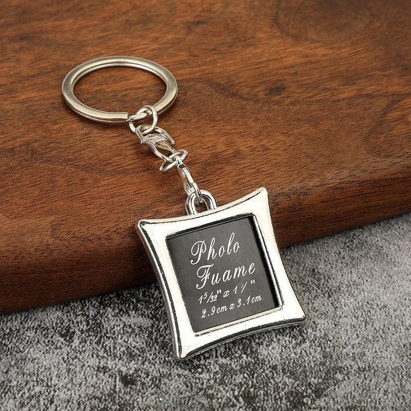 Photo Frame Couple Keychain Zinc Alloy Polished Silver Modern Square 7