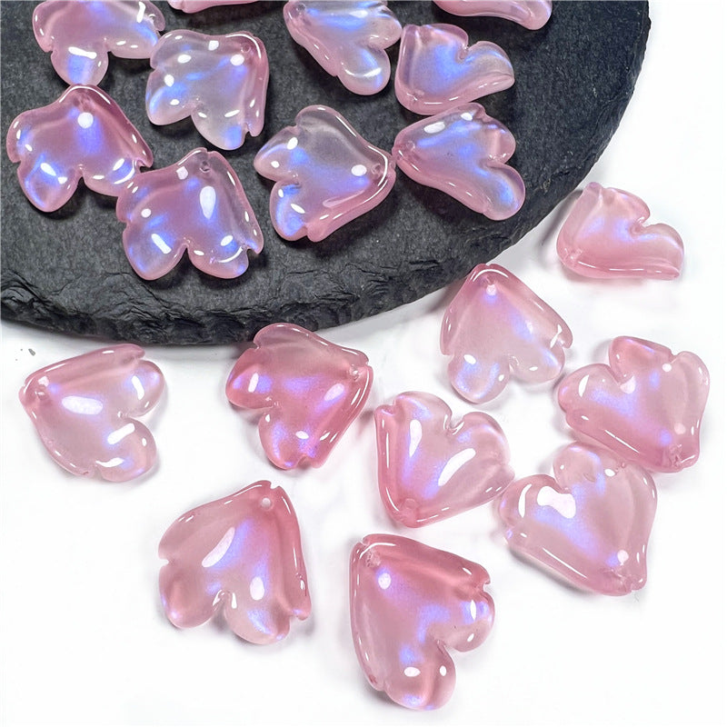 Czech Glass Beads Peony Petal 19mm Translucent Lavender Heart 50pcs 13