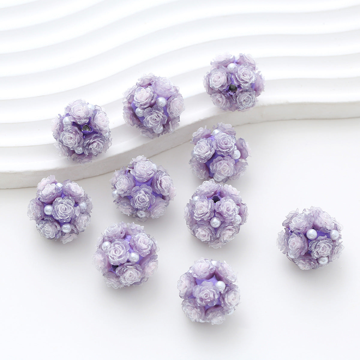 Embellished Flower Cluster Clay Beads 20mm Gradient Rose 10pcs 50