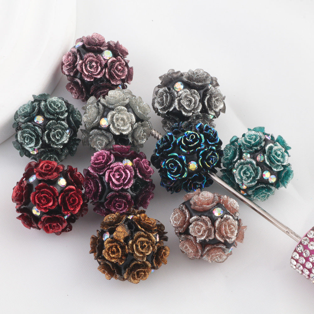 Flower Cluster Clay Beads 20mm Glitter Gothic Rose Bubblegum 10pcs 4