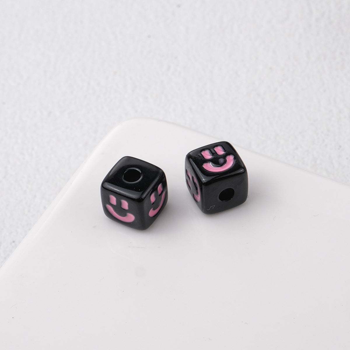 Colorful Smiley Square Acrylic Beads 9mm Enamel Glossy 20pcs 12