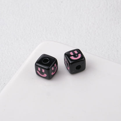Colorful Smiley Square Acrylic Beads 9mm Enamel Glossy 20pcs 12