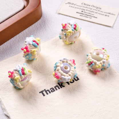Hand Painted Cake Acrylic Beads 18mm Glossy Pastel Enamel 5pcs 14