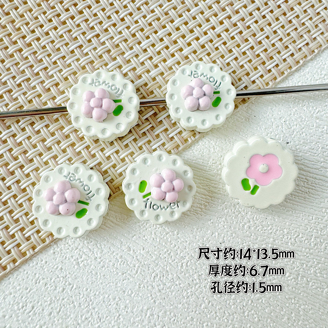 Disc Metal Beads 13mm Baking Painted Rabbit and Flower Alloy 10pcs 16