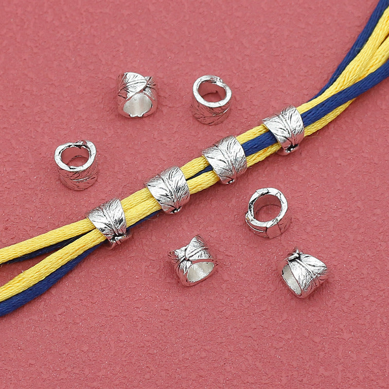 Tube Metal Beads 8mm Leaf Roll Pattern Tibetan Alloy 100pcs 2