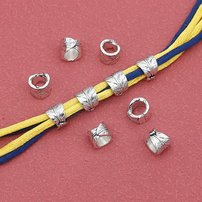 Tube Metal Beads 8mm Leaf Roll Pattern Tibetan Alloy 100pcs 2