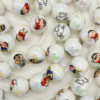 Plating Acrylic Beads 16mm White Shin Chan Printed Glossy 50pcs 2