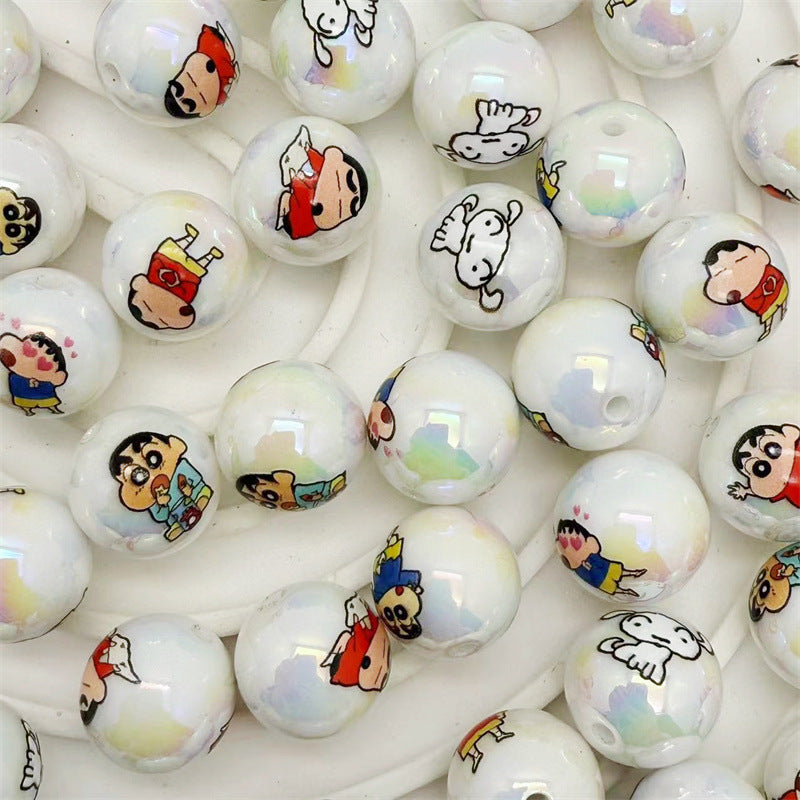 Plating Acrylic Beads 16mm White Shin Chan Printed Glossy 50pcs 2