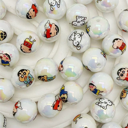 Plating Acrylic Beads 16mm White Shin Chan Printed Glossy 50pcs 2
