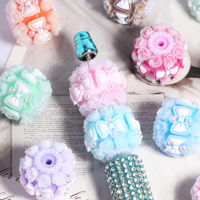 Floral Bubblegum Beads 20mm Bow Rose Cluster Polymer Clay 5pcs 4