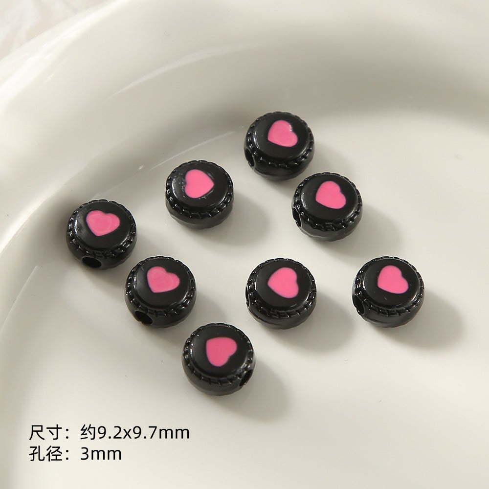 Kitten Series Metal Beads Black and Pink Enamel Alloy 10pcs 17
