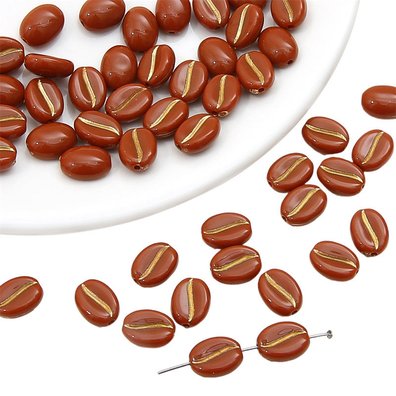 Transparent Coffee Bean Acrylic Beads 11x8mm Gold Highlights 30pcs 10